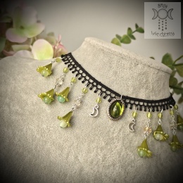 Choker Księżycowa lilia agat seledynowy kwiaty dzwoneczki fairy whimsigoth