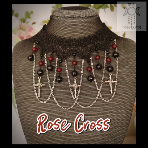 Choker Rose Cross koronka krzyże róże