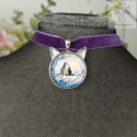 Choker Trzy koty aksamitka klasyczny kitty cat fiolet