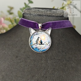 Choker Trzy koty aksamitka klasyczny kitty cat fiolet
