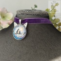 Choker Trzy koty aksamitka klasyczny kitty cat fiolet