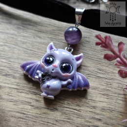 Choker Urokliwy Nietoperek Ametyst Halloween welurowy naszyjnik gotycki goth gothic