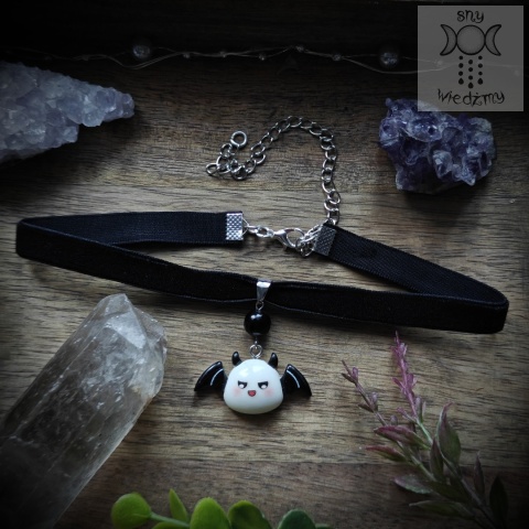 Choker Wesoły Wampirek onyks Halloween welurowy naszyjnik gotycki goth gothic