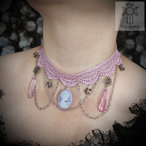 Choker kolia Clarissa Cameo kamea gwiazdy łańcuszki fiolet