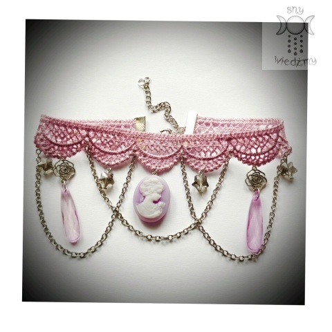 Choker kolia Clarissa Cameo kamea gwiazdy łańcuszki fiolet