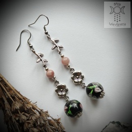 Kolczyki Bukiet jadeit lampwork kwiaty listki