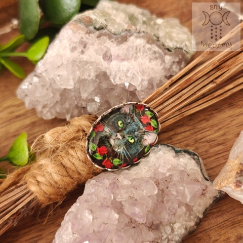 Pierścionek Cat & Roses regulowany róże kot koty kitty