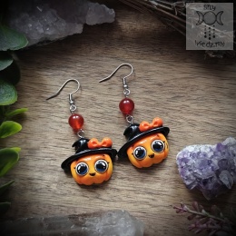 Kolczyki Czarująca Dyniula karneol Halloween dynia