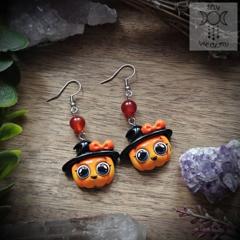 Kolczyki Czarująca Dyniula karneol Halloween dynia