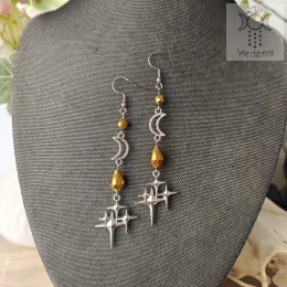 Kolczyki Darkness Moon gold hematyt gwiazdy stars