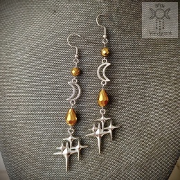 Kolczyki Darkness Moon gold hematyt gwiazdy stars