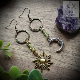 Kolczyki Eclipse Sun & Moon peridot słońce księżyc brąz whimsigoth witchy magic celestial