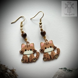 Kolczyki Koteczki brązowe tygrysie oko