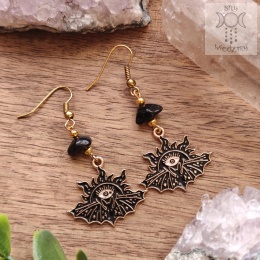 Kolczyki Stay Dark nietoperz słońce obsydian