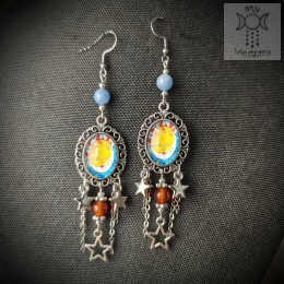 Kolczyki The Lovers słońce księżyc celestial jadeit karneol gwiazdy