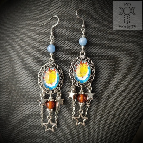 Kolczyki The Lovers słońce księżyc celestial jadeit karneol gwiazdy