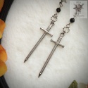 Kolczyki Turmaline Sword stal czarny turmalin miecz sztyfty