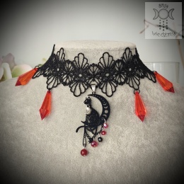 Kolia Filigranowy kot chalcedon fazy księżyca Kitty cat