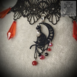 Kolia Filigranowy kot chalcedon fazy księżyca Kitty cat