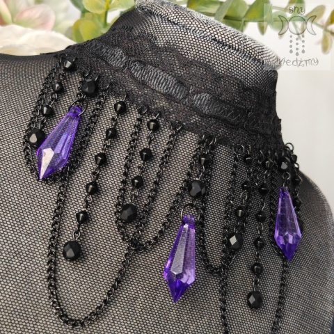 Kolia Lace Crystal black violet kryształki goth gothic