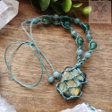 Makramowy naszyjnik Labradoryt jadeit Agat smoczy makrama