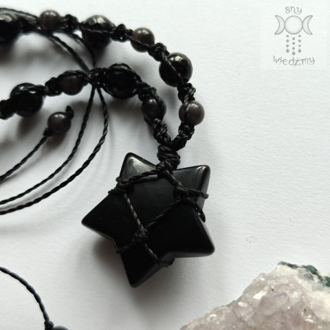 Makramowy naszyjnik gwiazda onyks uleksyt makrama
