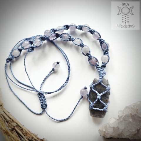 Makramowy naszyjnik lolit jadeit makrama