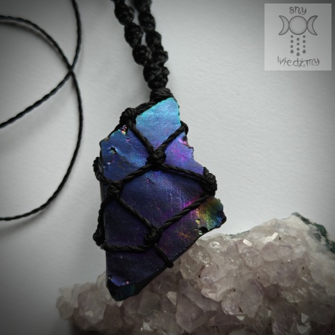 Makramowy naszyjnik obsydian aura makrama