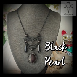 Naszyjnik Black Pearl kocie oko onyks nietoperze Bat kryształki kamea cameo