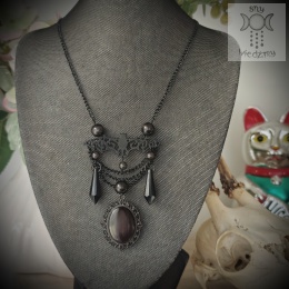 Naszyjnik Black Pearl kocie oko onyks nietoperze Bat kryształki kamea cameo