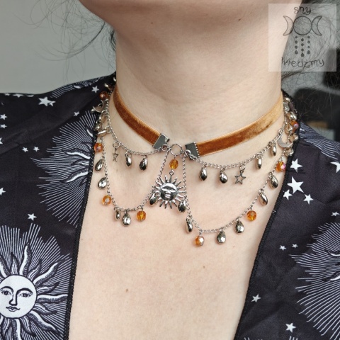 Naszyjnik Choker Vintage Sun stal kolia Whimsigoth witchy słońce
