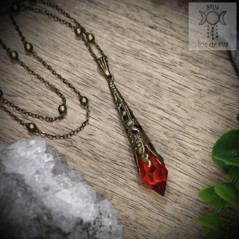 Naszyjnik Filigranowy Kryształ czerwony antyczny brąz victorian