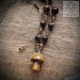 Naszyjnik Grzybek jaspis tygrysie oko makrama