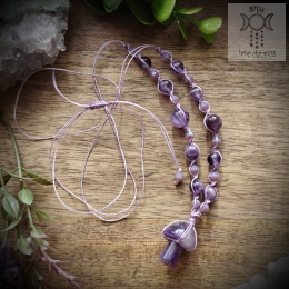 Naszyjnik Grzybek ametyst makrama
