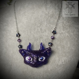 Naszyjnik Monster cat fioletowy ametyst stal gwiazdy