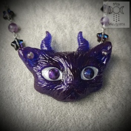 Naszyjnik Monster cat fioletowy ametyst stal gwiazdy