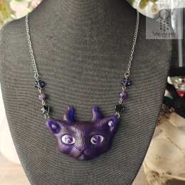 Naszyjnik Monster cat fioletowy mat ametyst stal gwiazdy