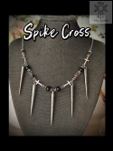 Naszyjnik Spike Cross obsydian srebrzysty krzyże kolce