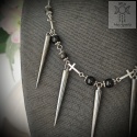 Naszyjnik Spike Cross obsydian srebrzysty krzyże kolce