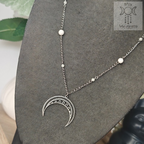 Naszyjnik Srebrna Lunula kamień księżycowy stal moon