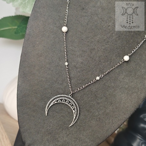 Naszyjnik Srebrna Lunula kamień księżycowy stal moon