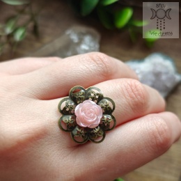 Pierścionek Filigranowa Róża różowa brąz ażurowy regulowany