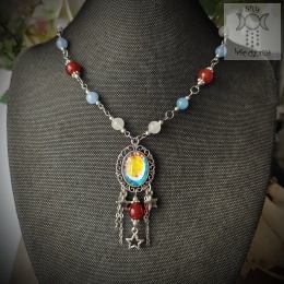 Naszyjnik The Lovers słońce księżyc celestial jadeit karneol gwiazdy