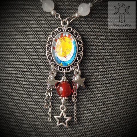 Naszyjnik The Lovers słońce księżyc celestial jadeit karneol gwiazdy