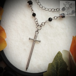 Naszyjnik Turmaline Sword stal czarny turmalin miecz