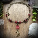 Naszyjnik Vintage Moon czerwony chalcedon brąz księżyc
