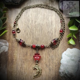 Naszyjnik Vintage Moon czerwony chalcedon brąz księżyc