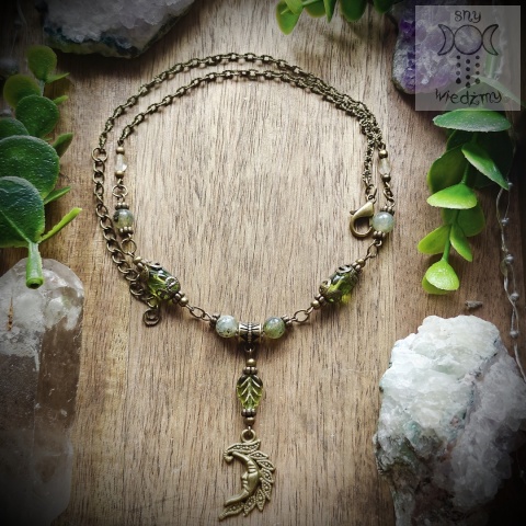 Naszyjnik Vintage Moon zielony labradoryt brąz księżyc