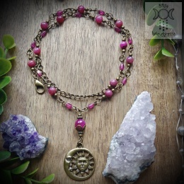 Naszyjnik Vintage Sun Moon jadeit słońce księżyc brąz
