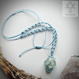Naszyjnik makrama makramowy akwamaryn jadeit makrama